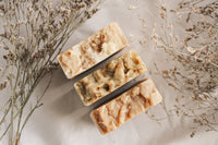 Tops of three soap bars with natural colours